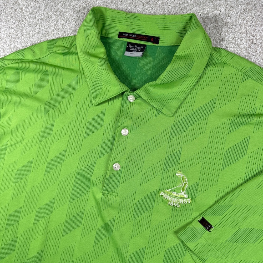 Tiger Woods Collection Polo Mens XL Green Nike Dri-FIT Pinehurst Golf Shirt